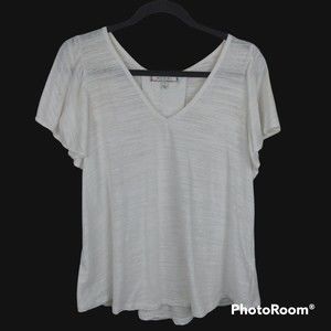 Anthropologie eri+ali Short Flutter Sleeve White Blouse pleated Back Small